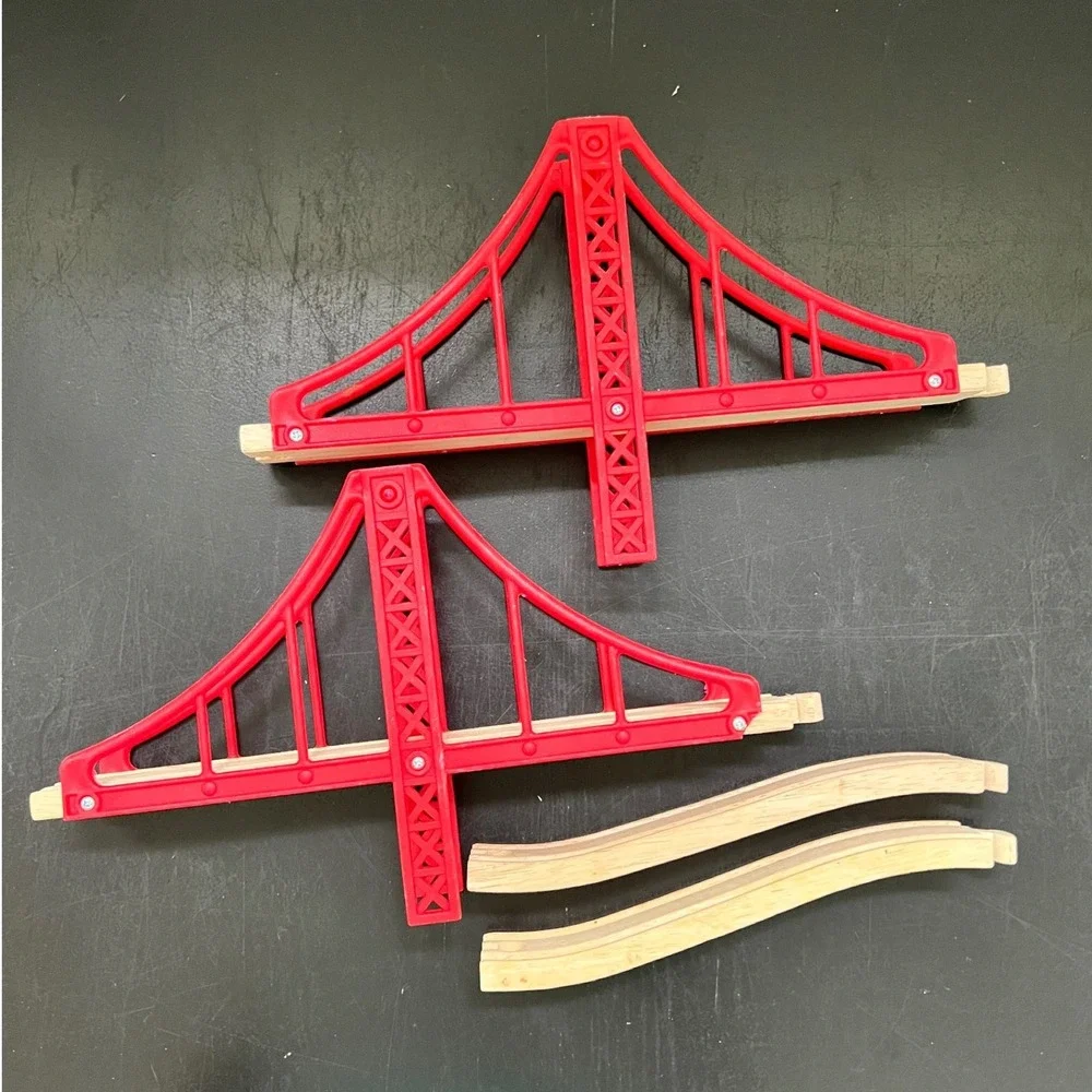 Brio Suspension Bridge Set Red Wooden Railway Track Expansion 4pc OS